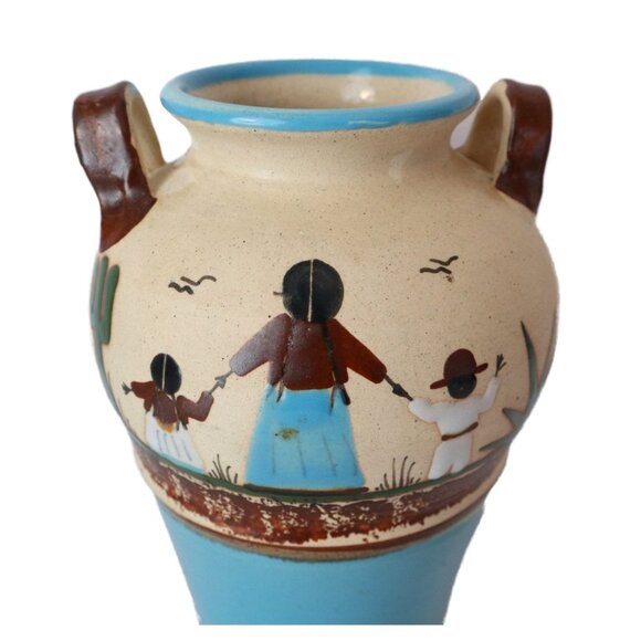 Vintage Tonala Pottery Vase Mother & Children Hand Painted Signed Mexico 8.5" - Picture 7 of 7